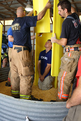 Firefighters train on grain bin rescue